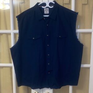 Sleeveless Navy Button-Up Denim Shirt. Custom made